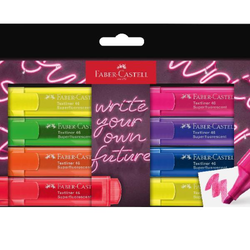 FABER CASTELL TEXTLINER 46 NEON EVIDENZIATORE PUNTA A SCALPELLO 1/5 mm COLORI ASSORTITI CONF 8 Pz.